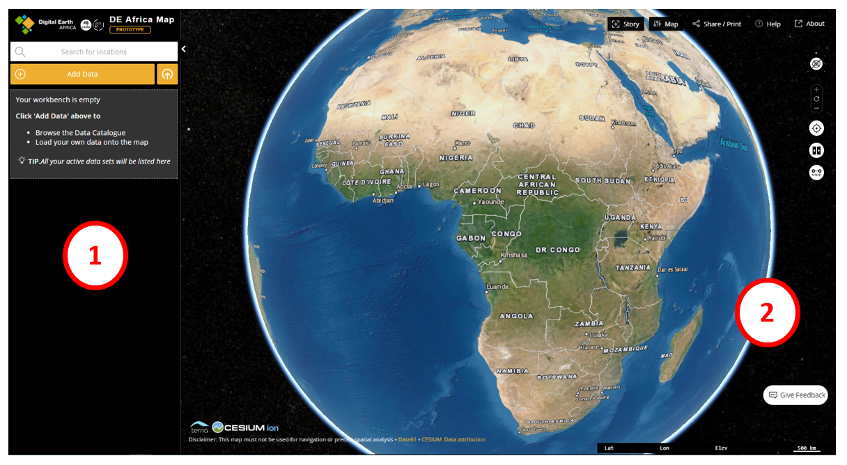 The DE Africa Map user interface.